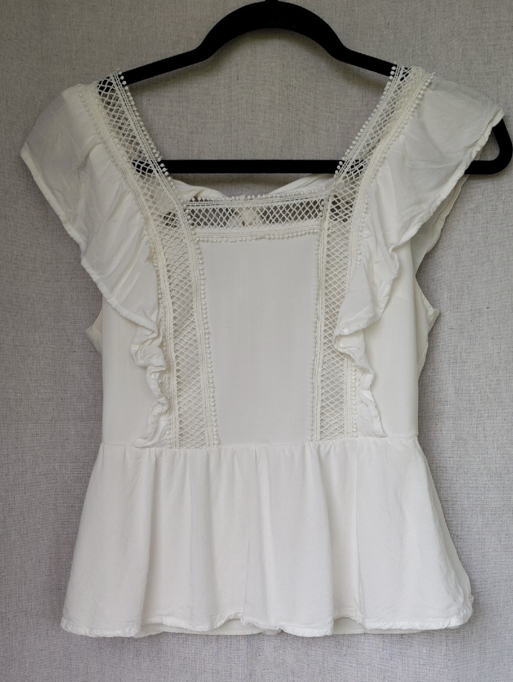 Ladies White Crochet-Trim Peplum Blouse